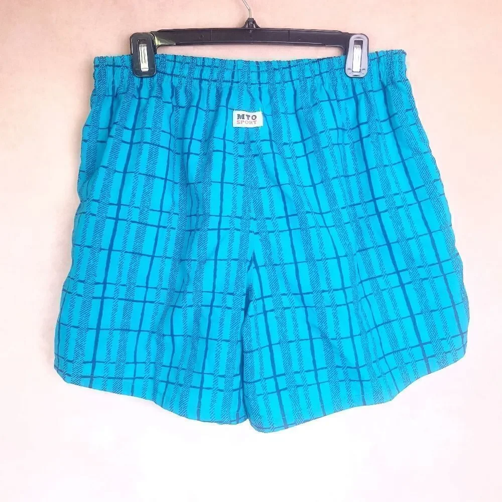 Vintage MTO Sport Swim Trunks Shorts Blue Turquoise Size Lg